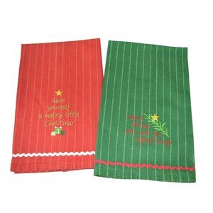 2 Pack Christmas Holiday Hand Tea Towel Set Red Green Striped Country Kitchen